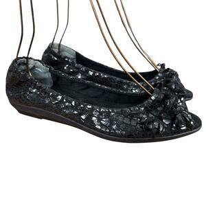 Studio Flexx Bows Me Away Black Womens Peep Toe Slip On Flats Shoes sz 8 B